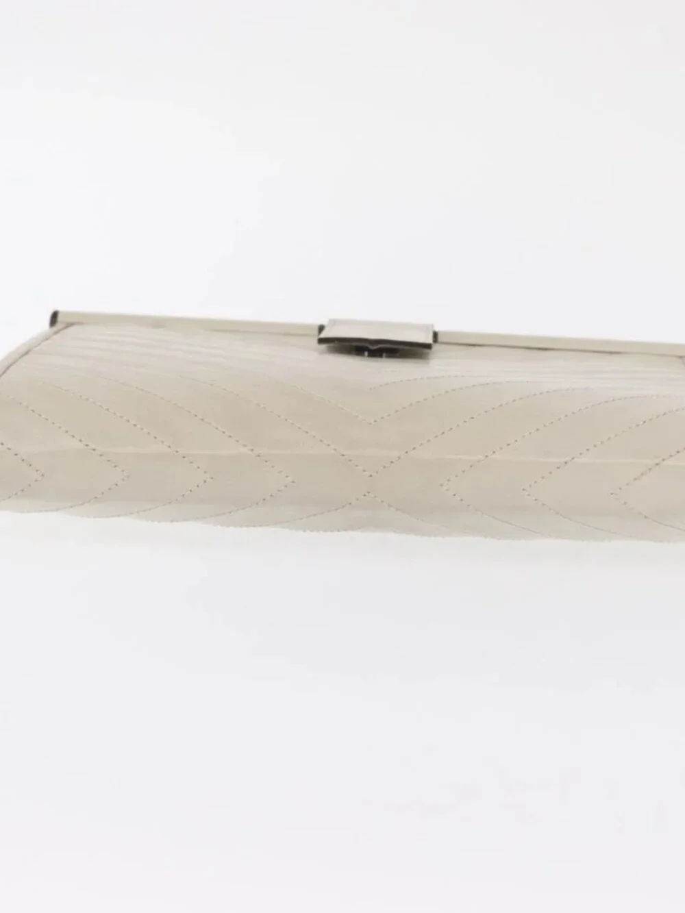 SAINT LAURENT Clutch Bag Leather White Gold Auth - Picture 7 of 14